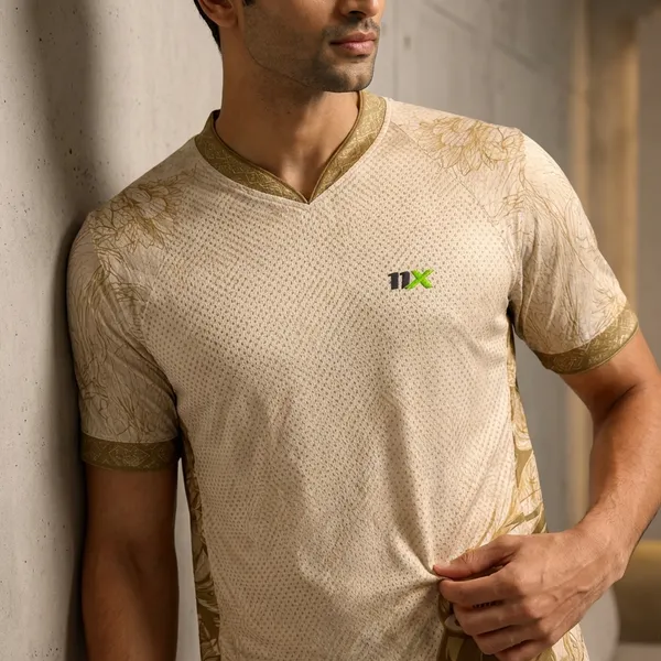 Yellow_Polyester_And_Lycra_T_Shirt_For_Men