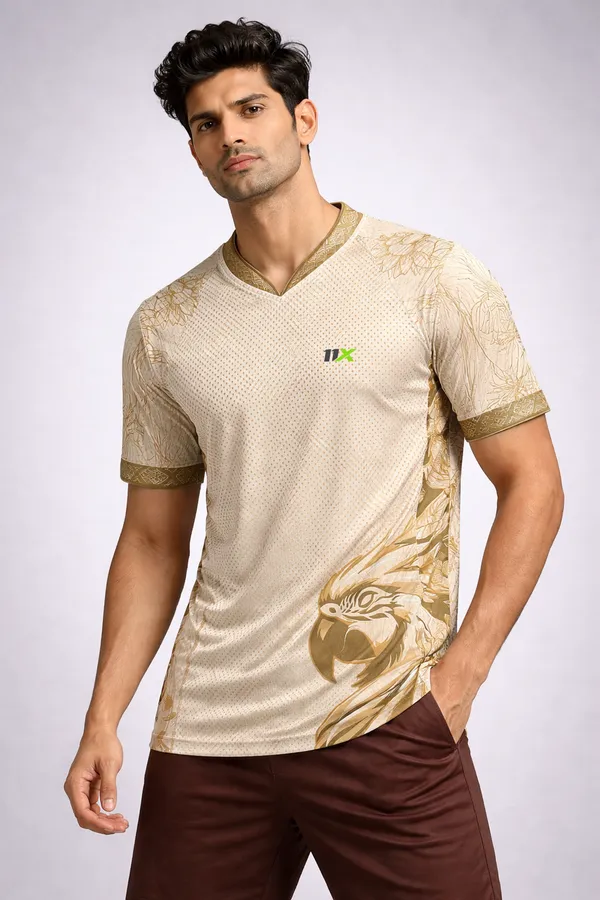 Yellow_Polyester_And_Lycra_T_Shirt_For_Men