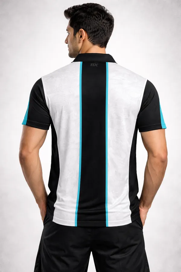 White_And_Black_Polyester_And_Lycra_T_Shirt_For_Men