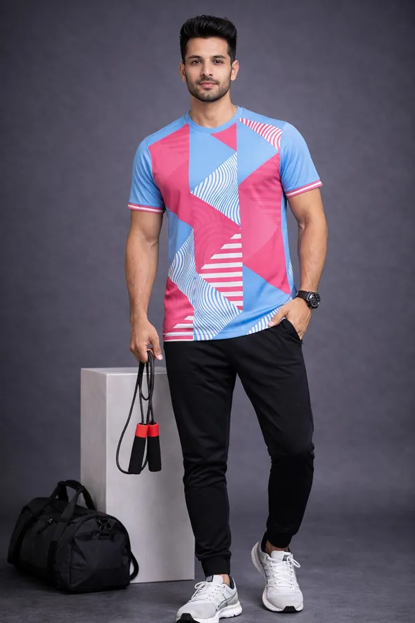 Pink_And_Blue_Polyester_And_Lycra_T_Shirt_For_Men