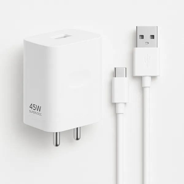 White_45_W_Supervooc_7.3_A_Wall_Charger_For_Mobile_With_Detachable_Cable_(Cable_Included)