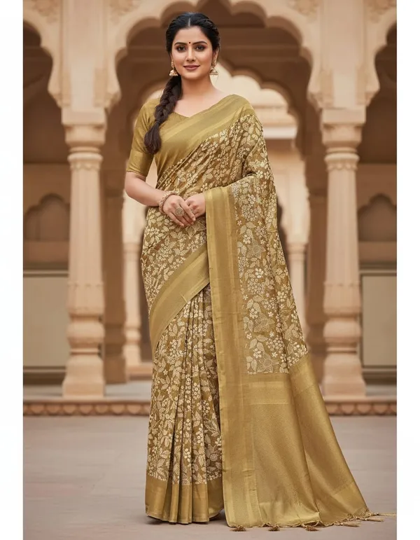 Golden_Banarasi_Silk_Saree_With_Floral_Weave_And_Zari_Border
