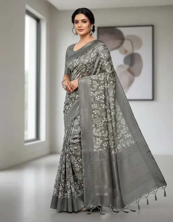 Grey_Floral_Printed_Saree_With_Border
