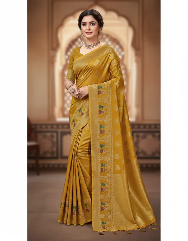 Golden_Yellow_Banarasi_Silk_Saree_With_Zari_Border