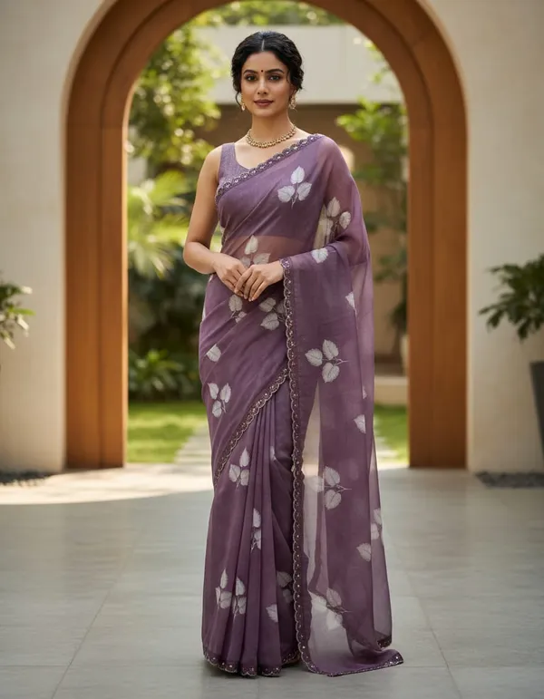 Purple_Elegant_Floral_Organza_Saree_With_Embellished_Border