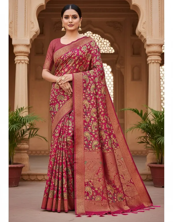 Magenta_Banarasi_Silk_Saree_With_Golden_Zari_Work