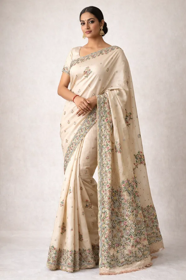 Beige_Floral_Embroidered_Saree_with_Heavy_Border