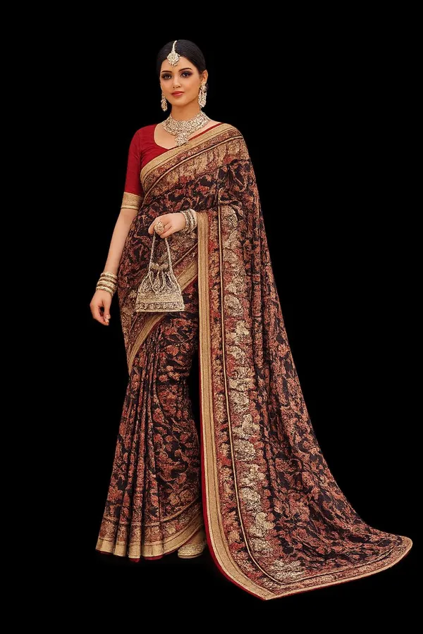 Black_&_Maroon_Floral_Designer_Saree