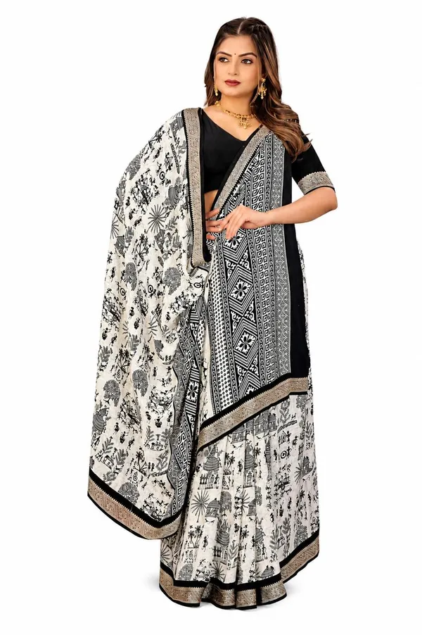 Black_&_White_Printed_Saree