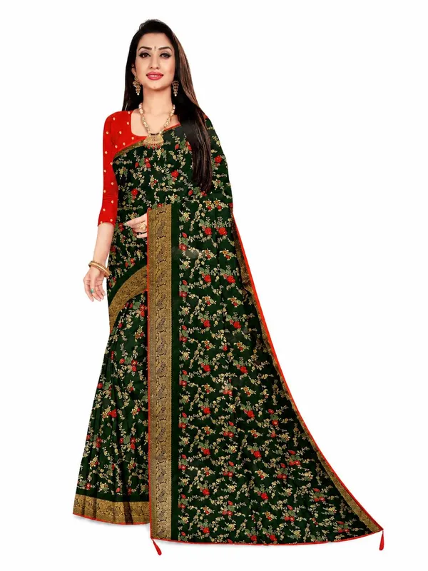 Bottle_Green_Floral_Saree