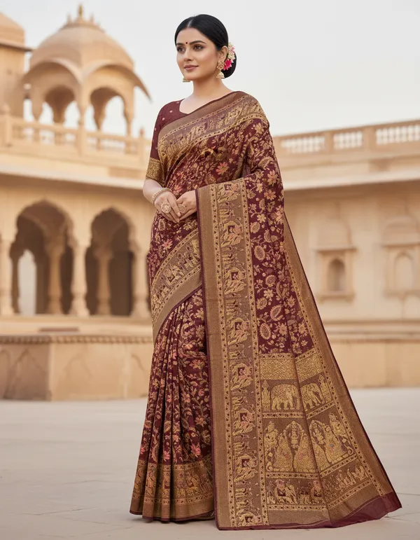 Maroon_Traditional_Banarasi_Silk_Saree_With_Gold_Zari_Work
