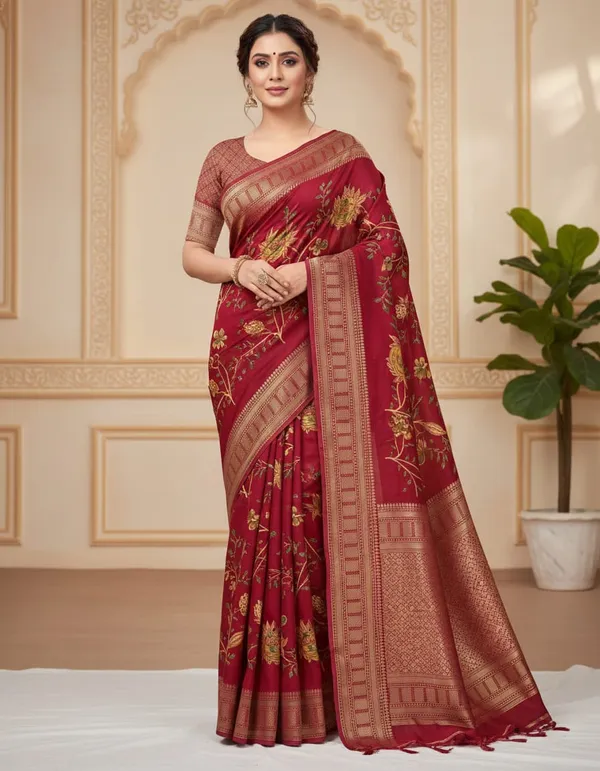 Maroon_Banarasi_Silk_Saree_With_Golden_Zari_Work