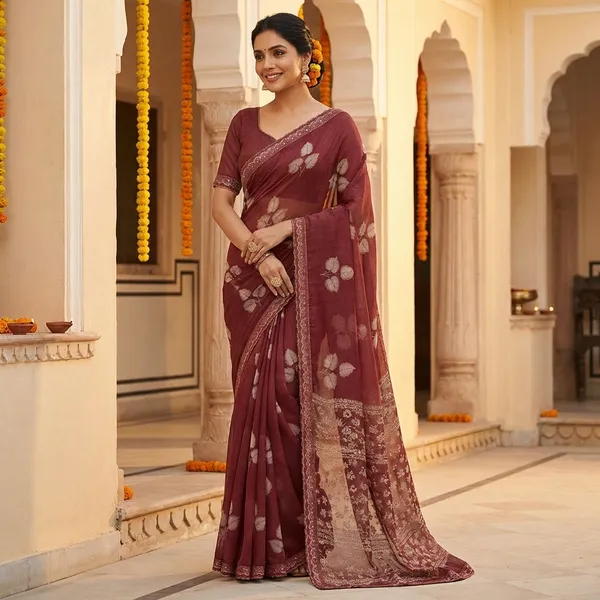 Maroon_Floral_Embroidered_Saree_With_Designer_Border