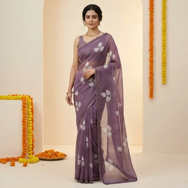 Purple_Elegant_Floral_Organza_Saree_With_Embellished_Border