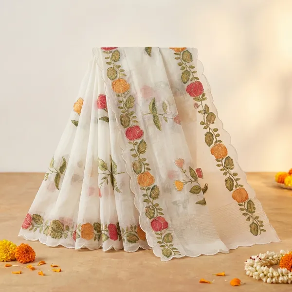White_Elegant_Floral_Embroidered_Saree_With_Golden_Border