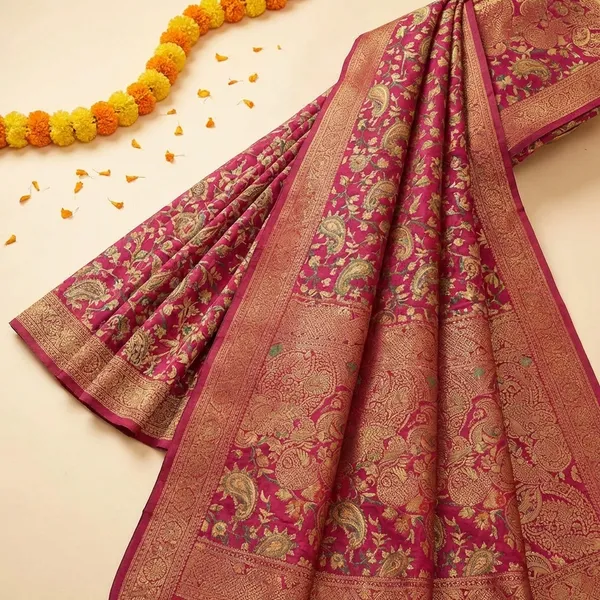 Magenta_Banarasi_Silk_Saree_With_Golden_Zari_Work