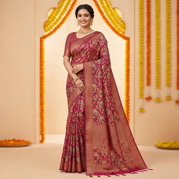 Magenta_Banarasi_Silk_Saree_With_Golden_Zari_Work