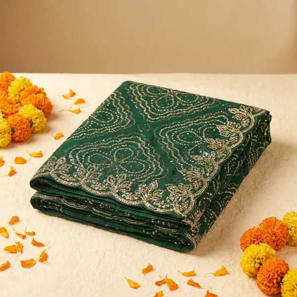 Green_Georgette_Bandhani_Saree_With_Golden_Embellished_Border