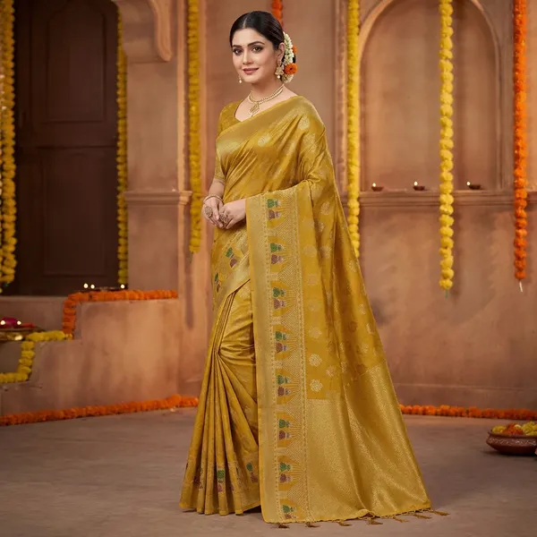 Golden_Yellow_Banarasi_Silk_Saree_With_Zari_Border