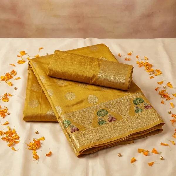 Golden_Yellow_Banarasi_Silk_Saree_With_Zari_Border