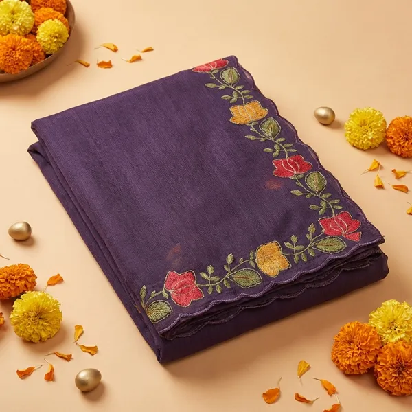 Purple_Floral_Embroidered_Border_Saree_With_Blouse