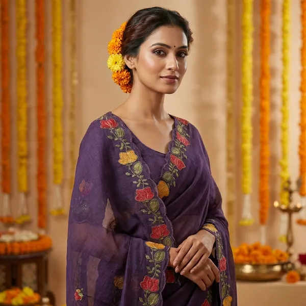 Purple_Floral_Embroidered_Border_Saree_With_Blouse