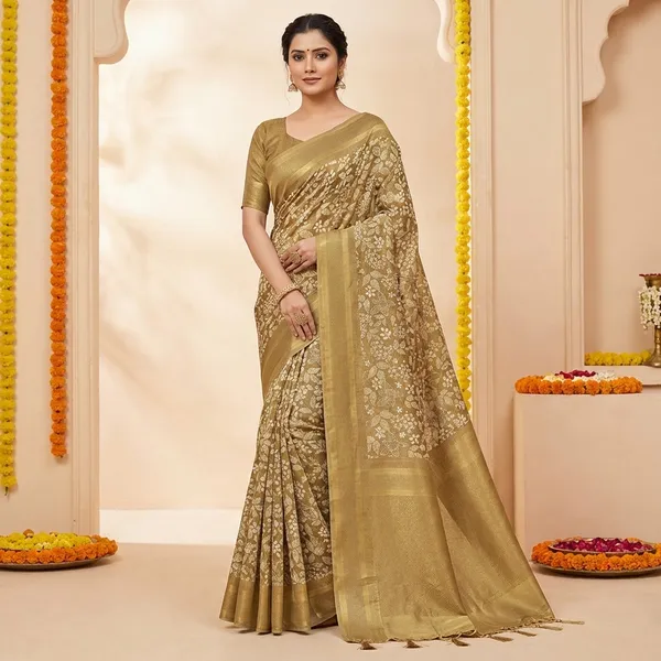 Golden_Banarasi_Silk_Saree_With_Floral_Weave_And_Zari_Border