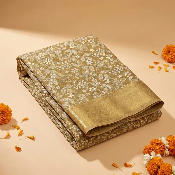 Golden_Banarasi_Silk_Saree_With_Floral_Weave_And_Zari_Border