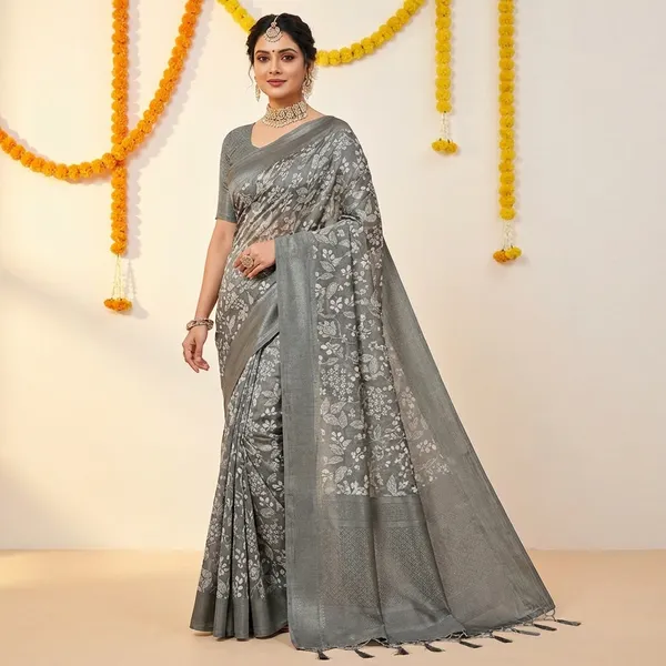 Grey_Floral_Printed_Saree_With_Border