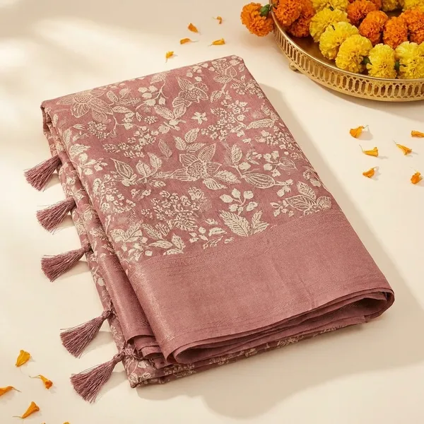 Rose_Pink_Designer_Embroidered_Saree_With_Tassels