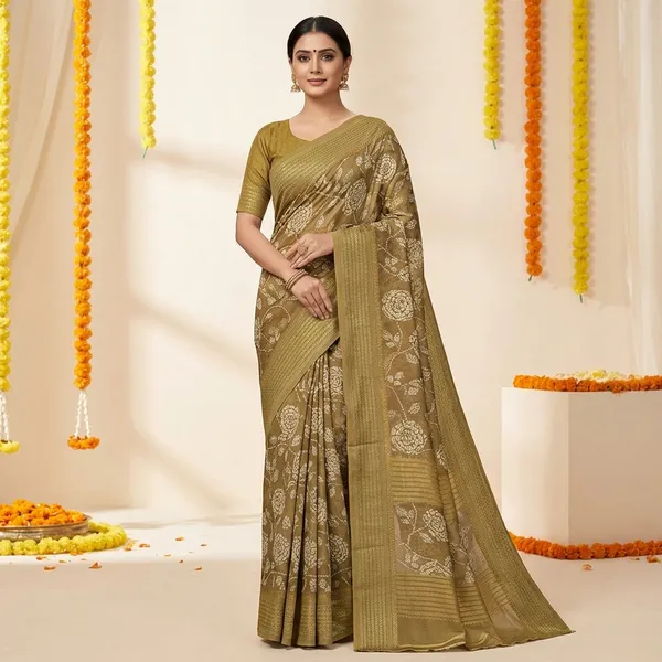Golden_Floral_Zari_Work_Silk_Saree_With_Blouse
