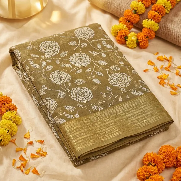 Golden_Floral_Zari_Work_Silk_Saree_With_Blouse