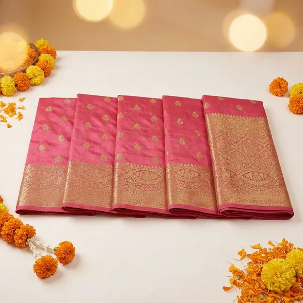 Pink_Banarasi_Silk_Saree_With_Golden_Zari_Border_And_Pallu