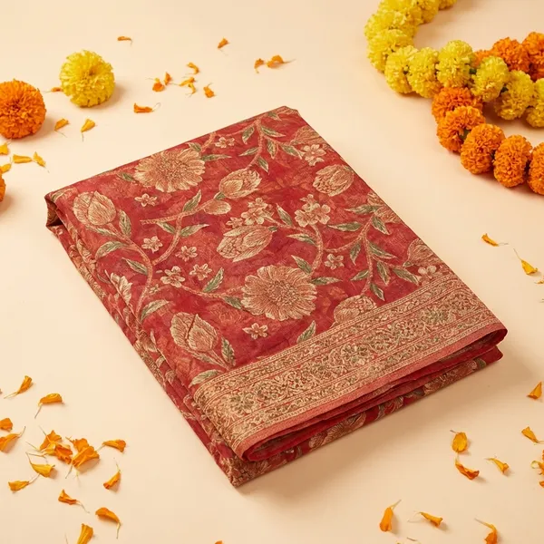 Red_Banarasi_Silk_Saree_With_Golden_Floral_Weave_And_Border