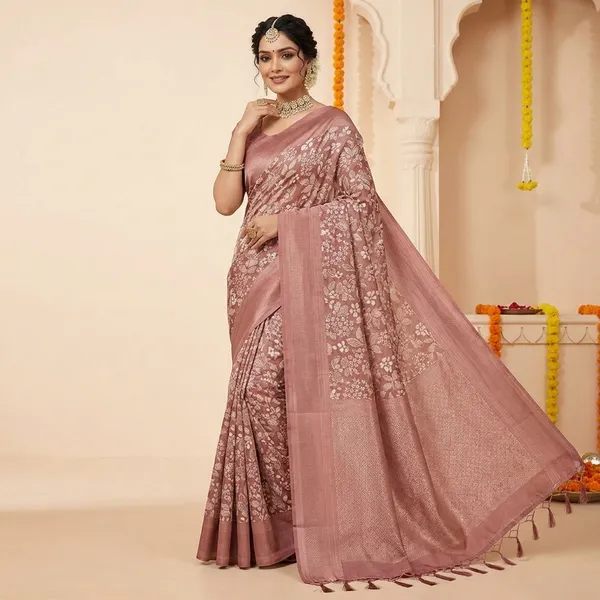 Dusty_Rose_Women_Ethnic_Saree_With_Floral_Print_And_Tassels