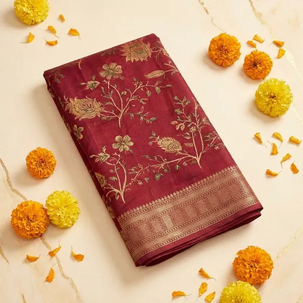 Maroon_Banarasi_Silk_Saree_With_Golden_Zari_Work