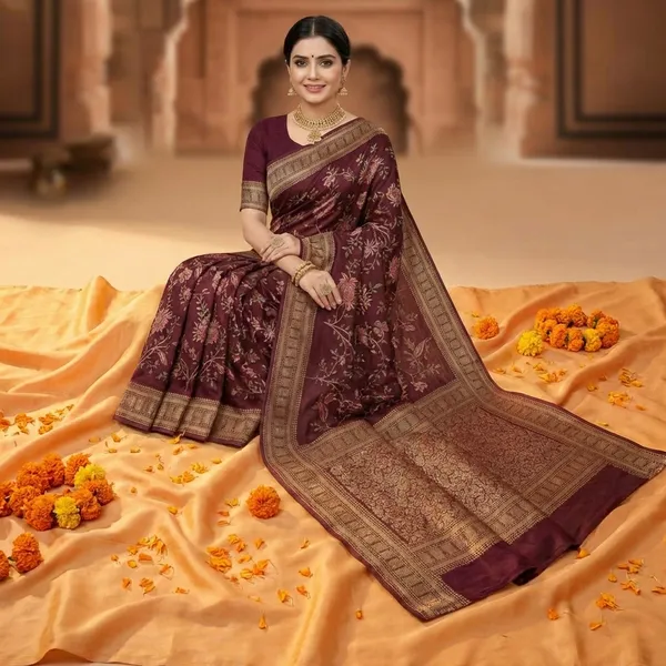 Maroon_Elegant_Banarasi_Silk_Saree_With_Golden_Zari_Work