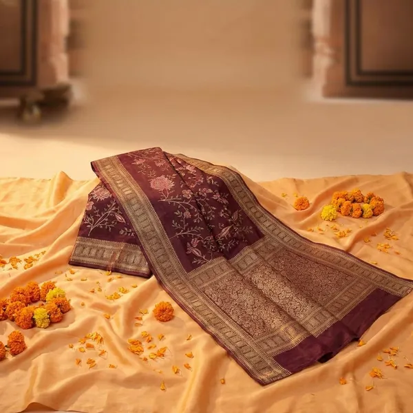 Maroon_Elegant_Banarasi_Silk_Saree_With_Golden_Zari_Work