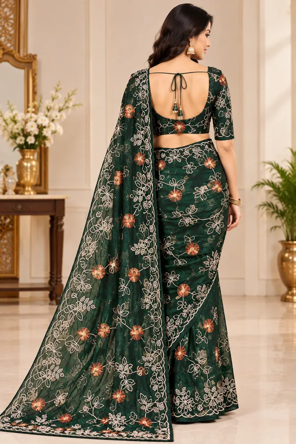Dark_Bottle_Green_Embroidered_Designer_Saree