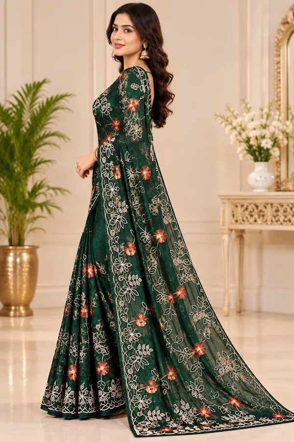 Dark_Bottle_Green_Embroidered_Designer_Saree