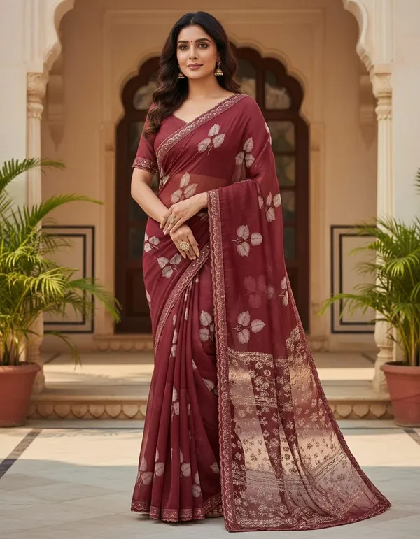 Maroon_Floral_Embroidered_Saree_With_Designer_Border
