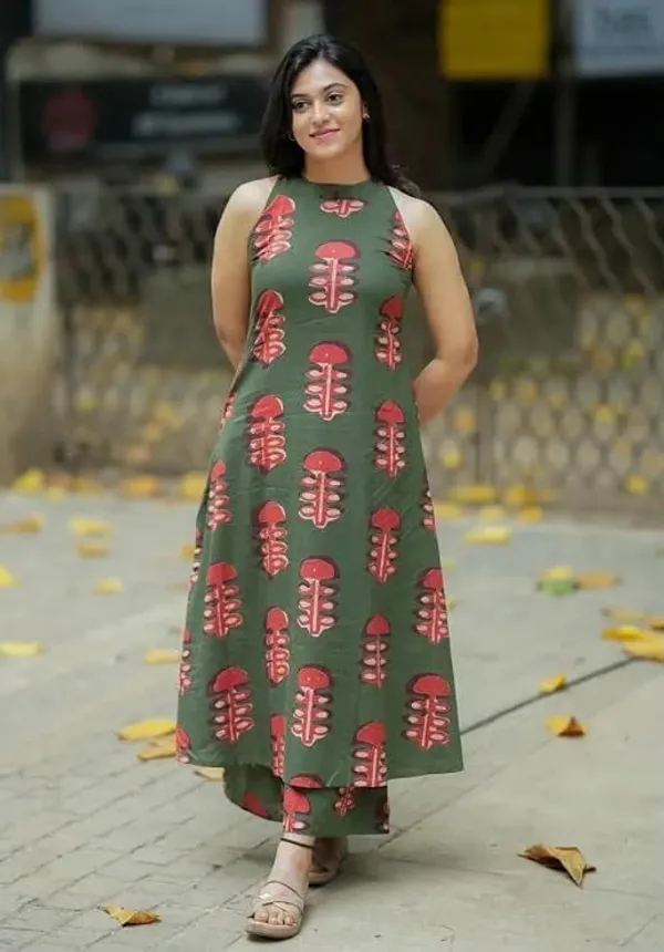Olive_Green_Floral_Printed_Kurti_Set