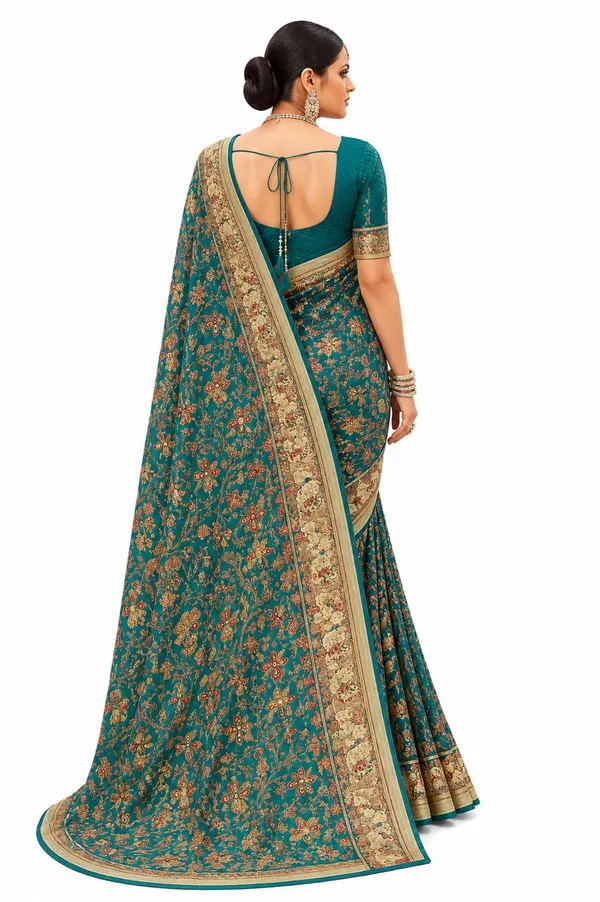 Teal_Blue_Floral_Printed_Saree