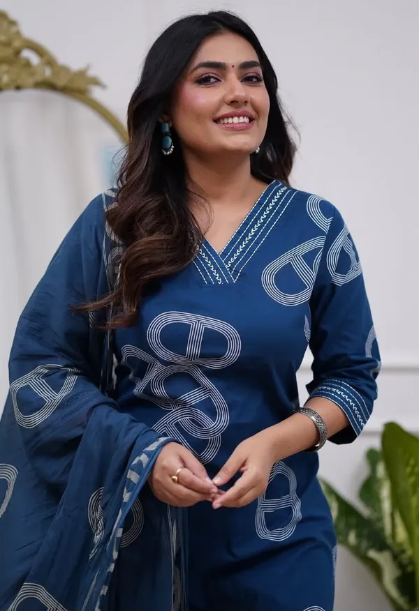 Trending_Anjuma_Blue_Printed_Vescos_Dress_|_Kurti_Pant_Set_3_PCS