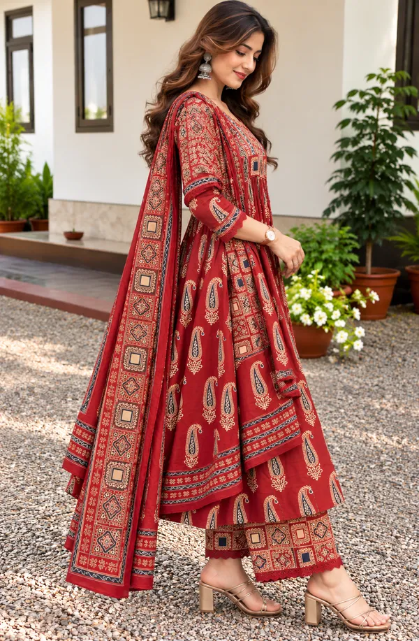 Trending_Arika_Red_Printed_Anarkali_Dress_|_Kurti_Pant_Set_3_PCS