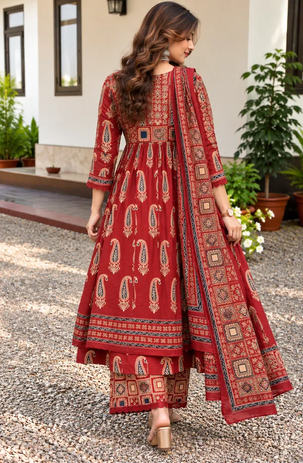 Trending_Arika_Red_Printed_Anarkali_Dress_|_Kurti_Pant_Set_3_PCS