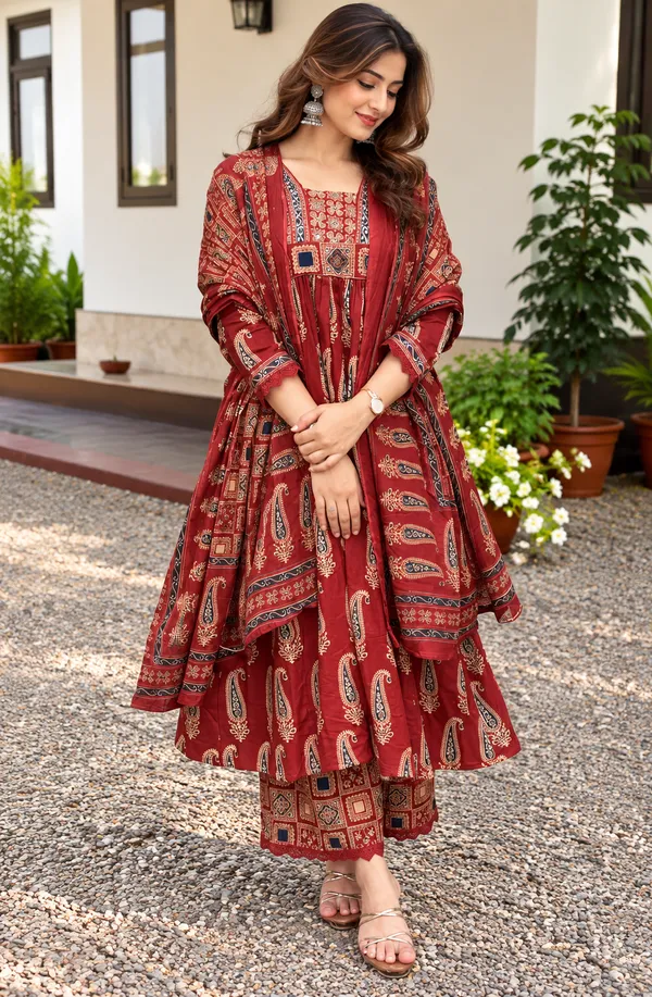 Trending_Arika_Red_Printed_Anarkali_Dress_|_Kurti_Pant_Set_3_PCS