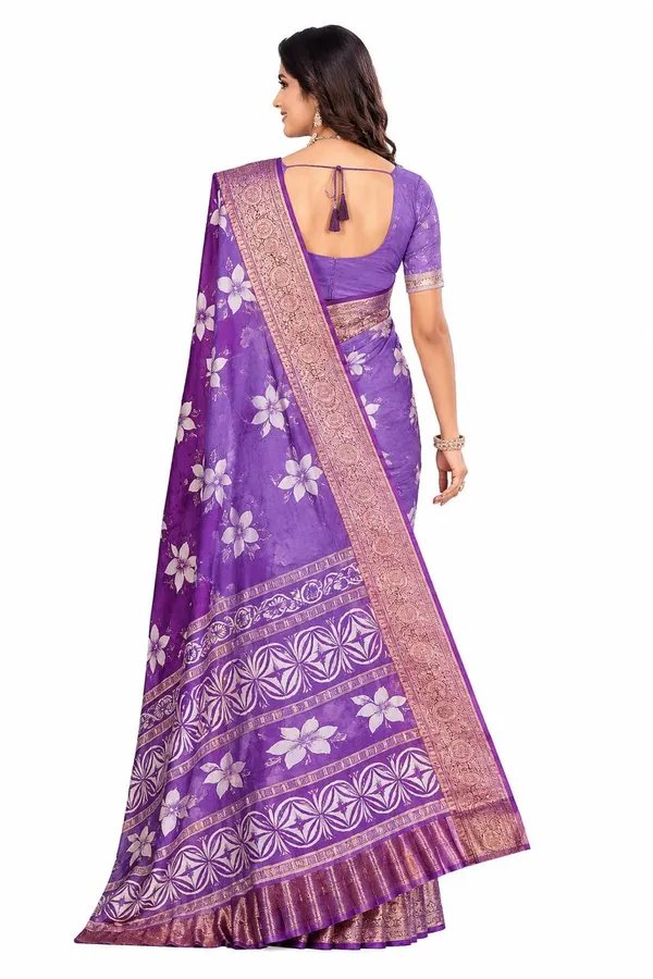Women's_Purple_Floral_Printed_Banarasi_Silk_Saree