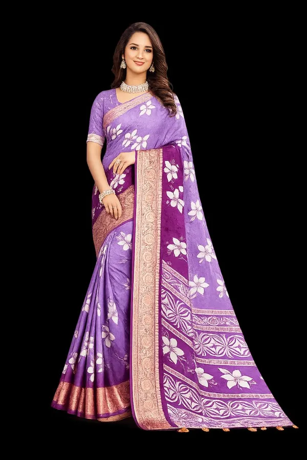 Women's_Purple_Floral_Printed_Banarasi_Silk_Saree