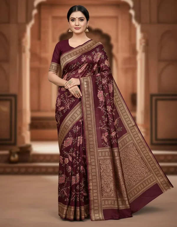 Maroon_Elegant_Banarasi_Silk_Saree_With_Golden_Zari_Work